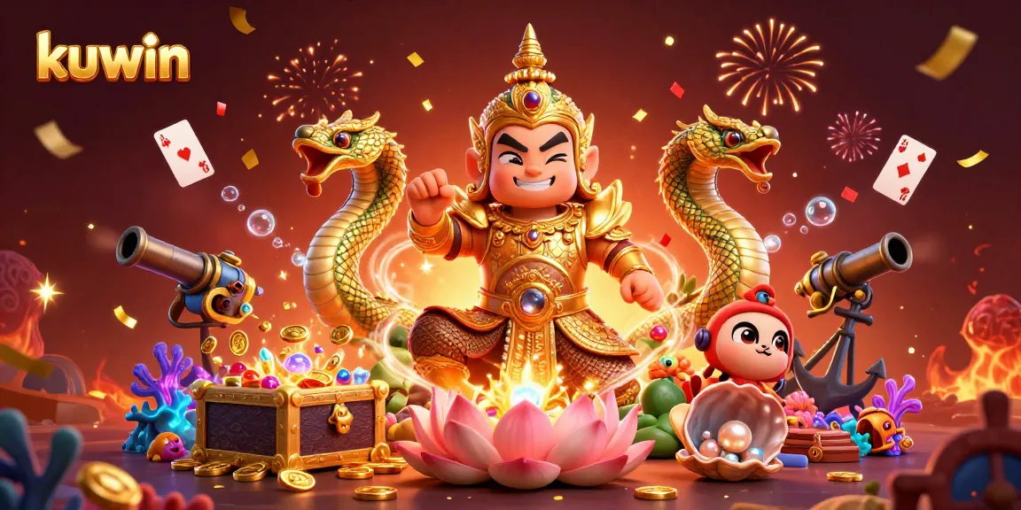 Kuwin casino's vibrant illustration showcases players winning jackpots and immersing in thrilling games with energetic visuals.