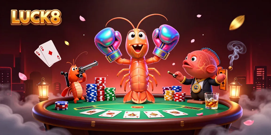 Engage in exciting poker action at LUCK8 with vibrant 3D characters and dynamic casino elements.