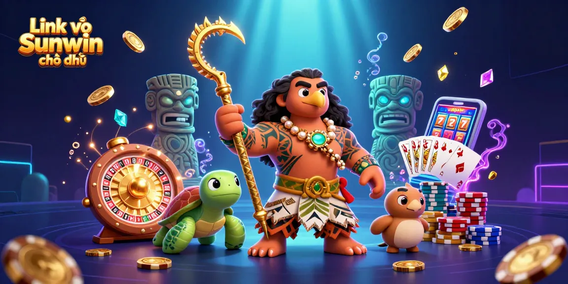 Engage with Link vào Sunwin chính thức while exploring a vibrant 3D casino adventure scene.