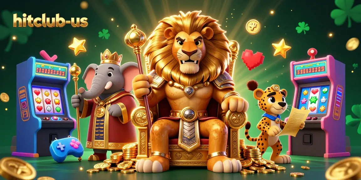 Join the excitement at hitclub-us with a dynamic scene featuring a lion king, advisor elephant, and cheetah messenger in a vibrant casino