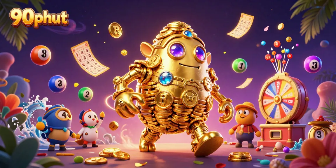 Experience thrilling gameplay at 90phut with dynamic lottery balls bouncing and vibrant prize elements.