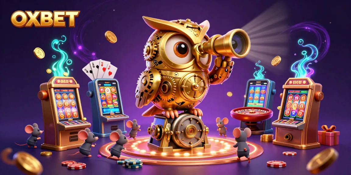 Spin the reels at OXBET with vibrant animations of an owl surveying the casino floor.
