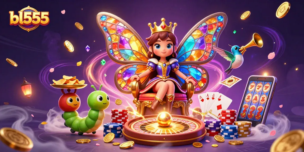 Place bets and spin the reels with bl555 in an exciting casino-themed illustration.